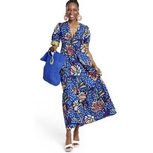 Tabitha Brown x Target Blue Floral Polkadot V Neck Short Sleeve Maxi Dress Sz 4